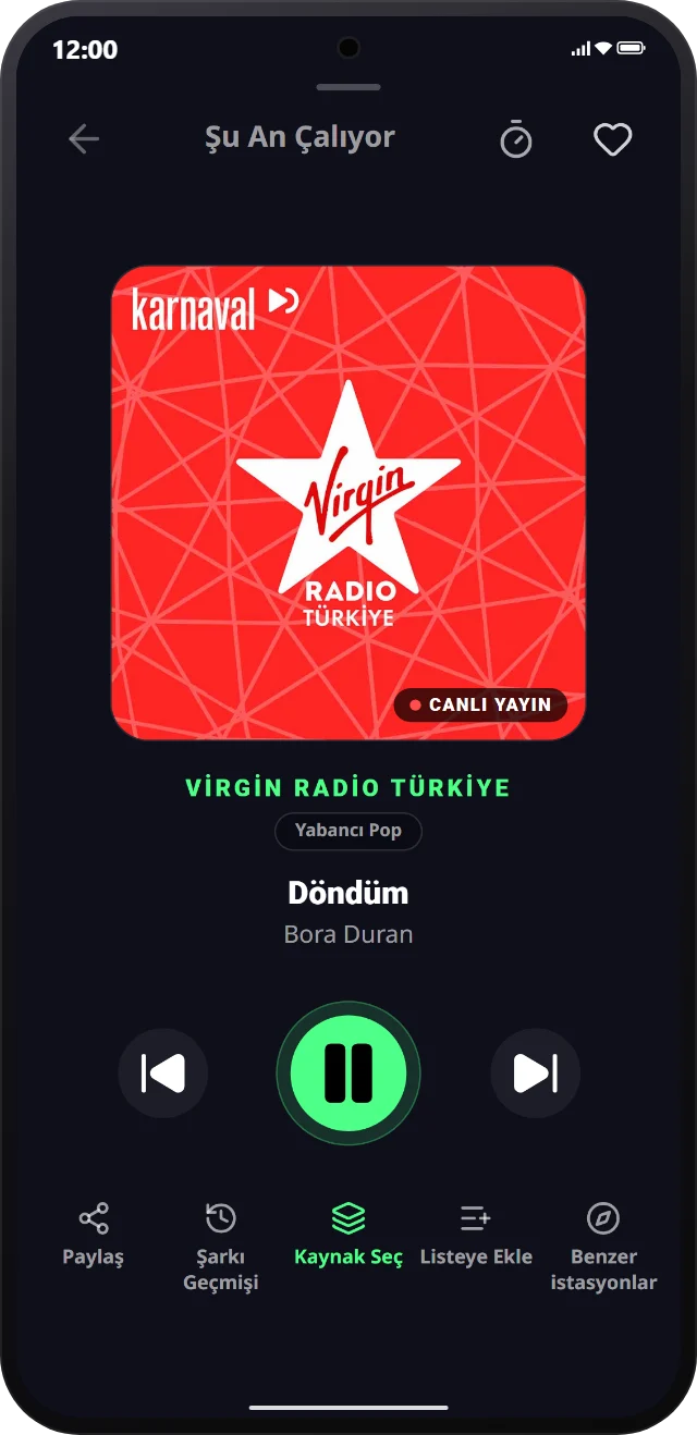 Raadiocast çalar ekranı