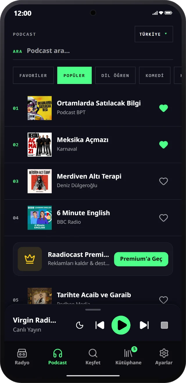 Raadiocast podcast ekranı